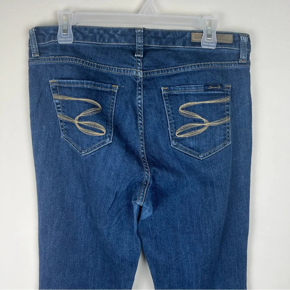 Vintage Y2K Seven7 Flare Wide Leg Jeans Mid Rise Dark Wash Size 10 Boho Hippie - Picture 2 of 13